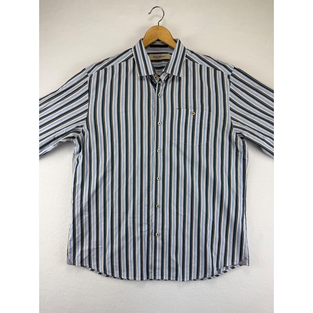 Tommy Bahama Shirt Mens Large Blue Striped Long‎ Sleeve Cotton Button Down